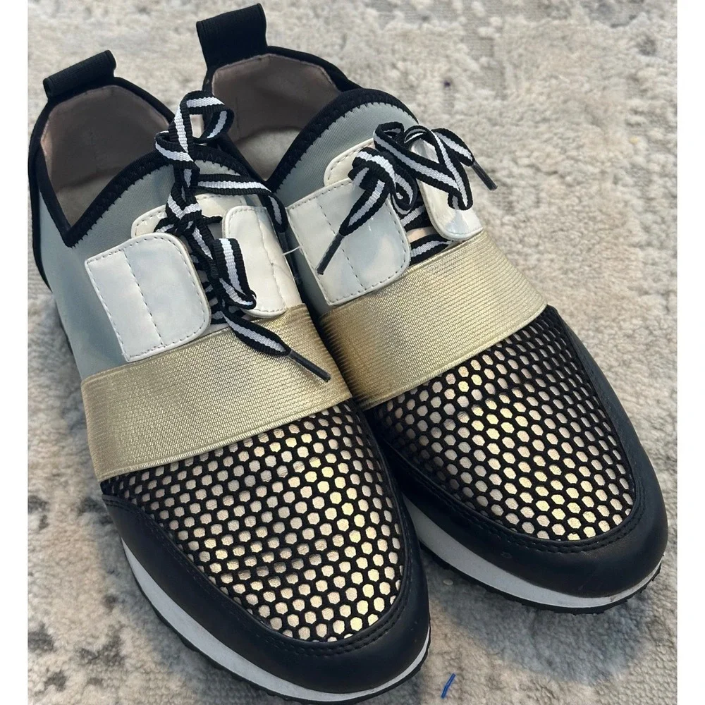 Steve Madden Cutout Mesh Sneakers Women's Size 6.5 Mint‎ Gold Black White